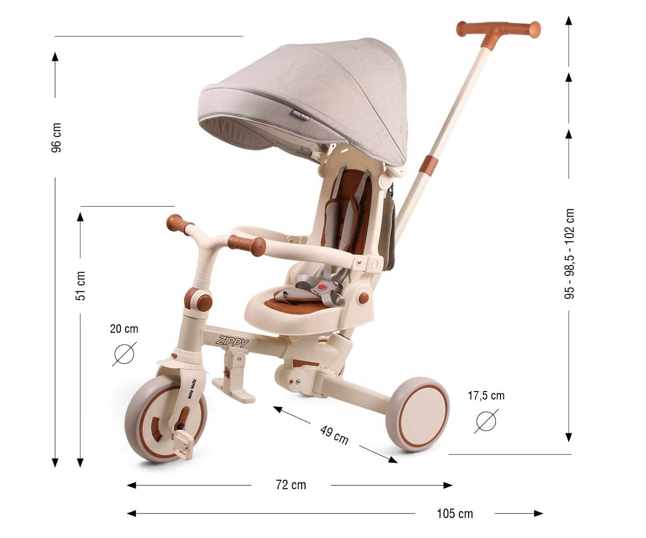 Zippy 5in1 Augantis Triratukas ir Balansinis Dviratukas 12 Mėn.+ Stumiami Triratukai