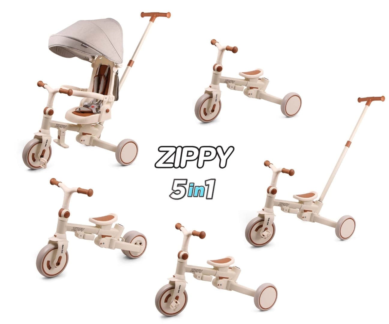 Zippy 5in1 Augantis Triratukas ir Balansinis Dviratukas 12 Mėn.+ Stumiami Triratukai
