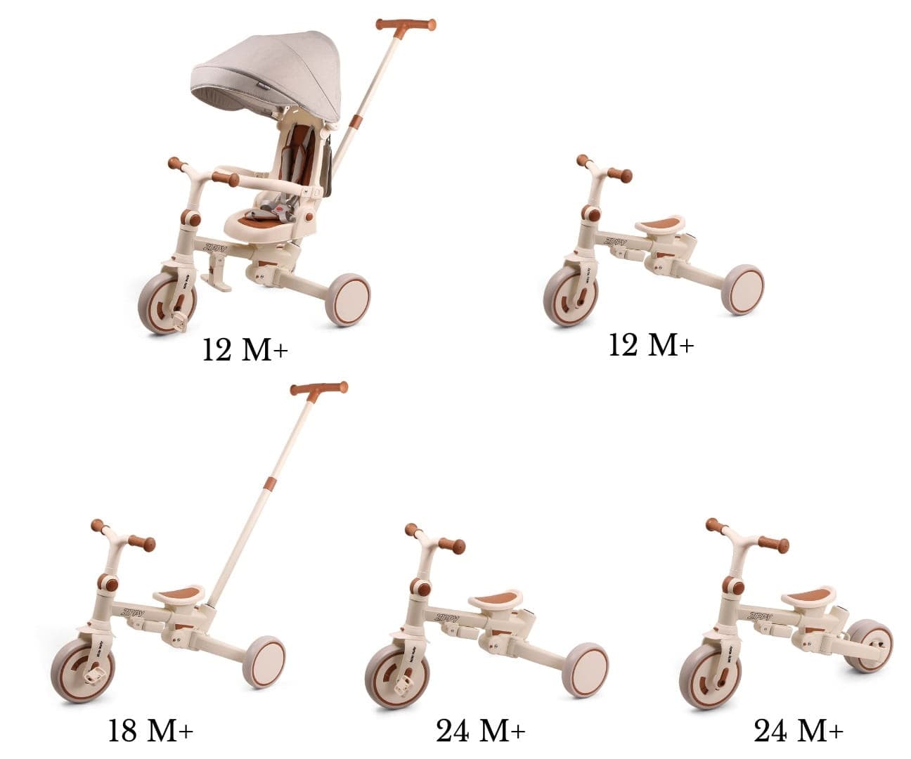 Zippy 5in1 Augantis Triratukas ir Balansinis Dviratukas 12 Mėn.+ Stumiami Triratukai