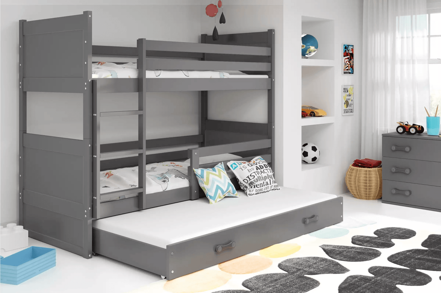 Lova "Rico" Trivietė Arba Su Stalčiumi 80 x 160-200cm Pilkas Rėmas Beds & Bed Frames