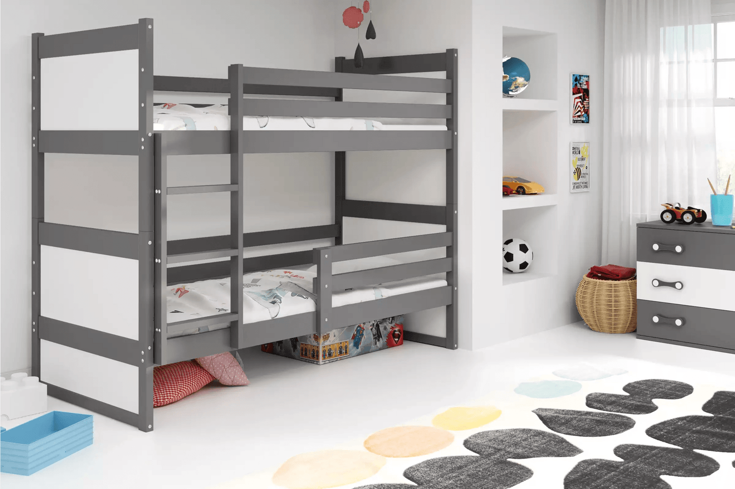 Lova "Rico" Trivietė Arba Su Stalčiumi 80 x 160-200cm Pilkas Rėmas Beds & Bed Frames 80 x 160 / Be Stalčiaus / Balta