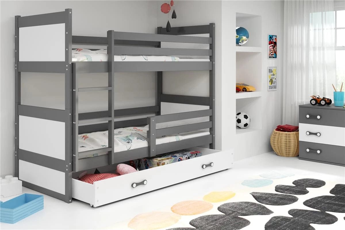 Lova "Rico" Trivietė Arba Su Stalčiumi 80 x 160-200cm Pilkas Rėmas Beds & Bed Frames 80 x 160 / Su Stalčium / Balta