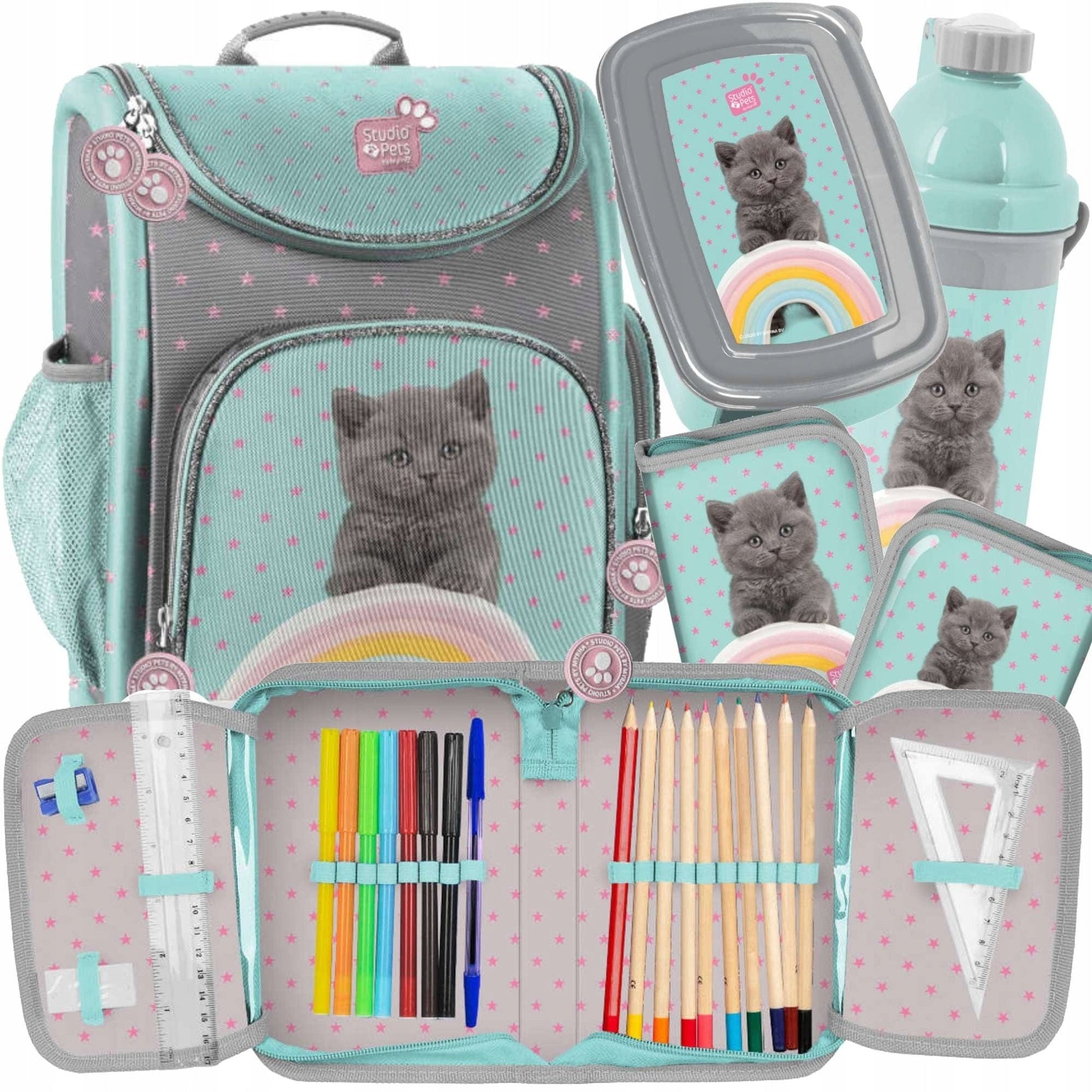 Mokyklinis Rinkinys Su Ergonomiška Kuprine, Penalas su Visais priedais, Gertuvė, Pietų Dėžutė Backpacks