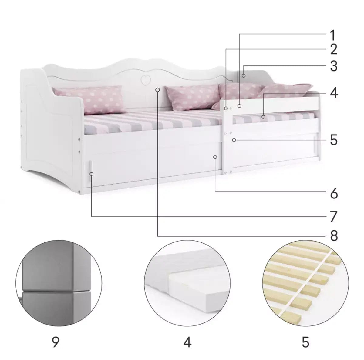 Vaikiška Lova "Julia" + Čiužinys 160x80cm Beds & Bed Frames