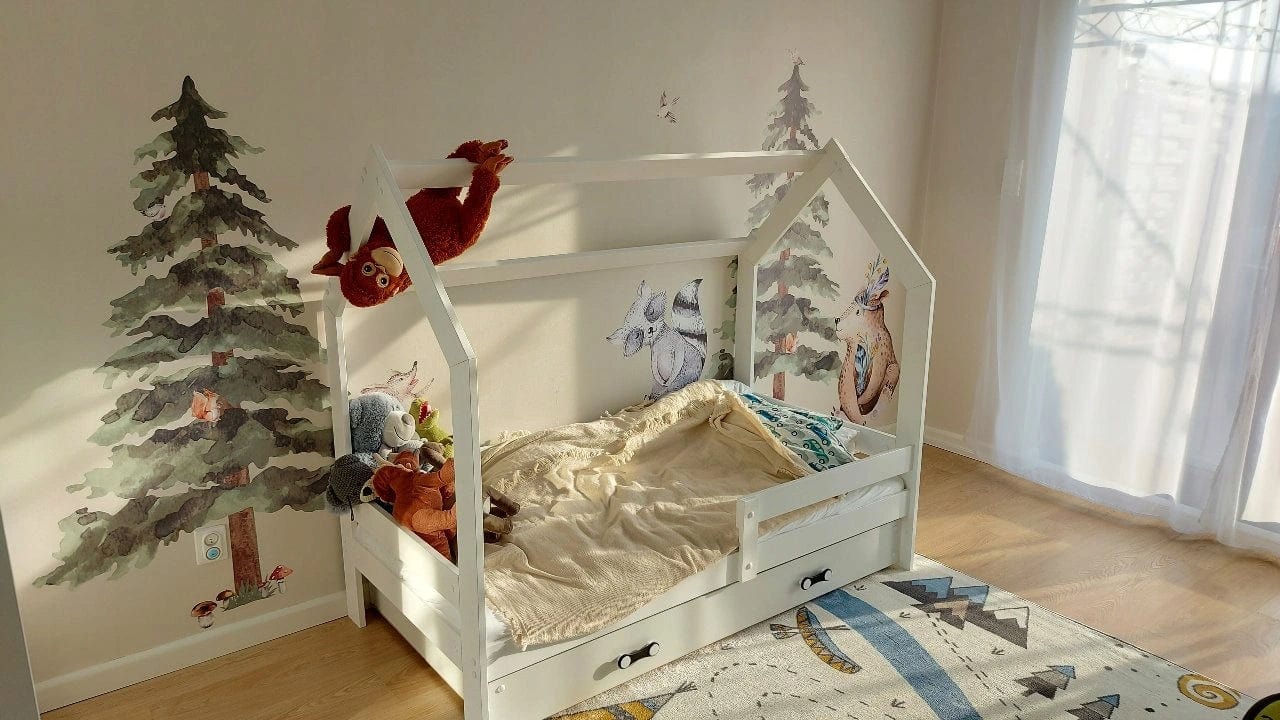 Vaikiška Lova "Namelis" + Čiužinys 160x80cm Pušis Beds & Bed Frames